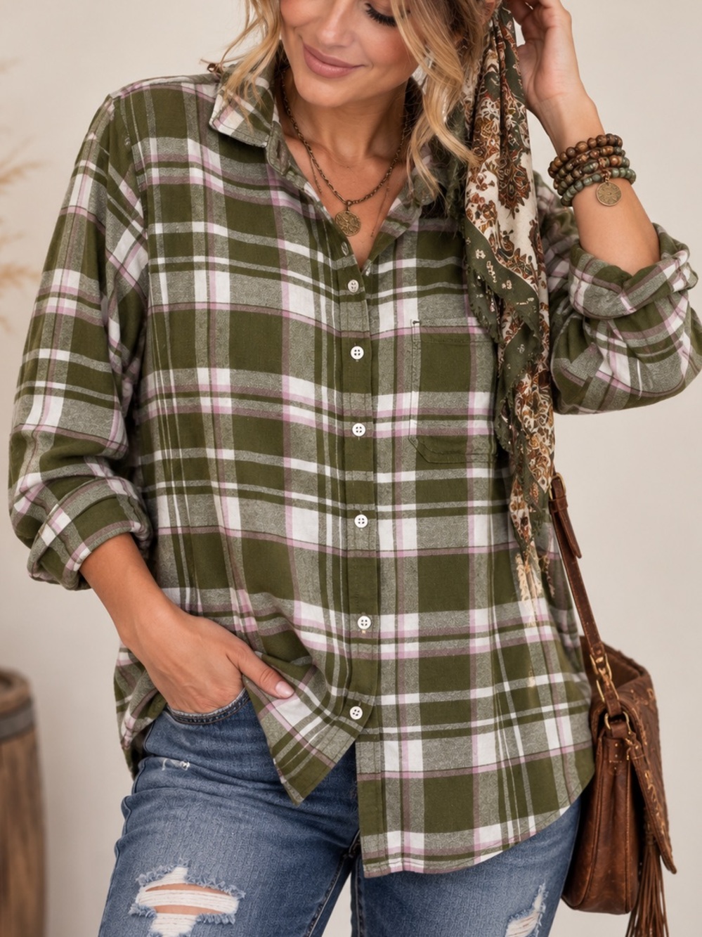 🍂 GAP Plaid Button-Down Shirt Size M • Fall Boho Casual 🍂